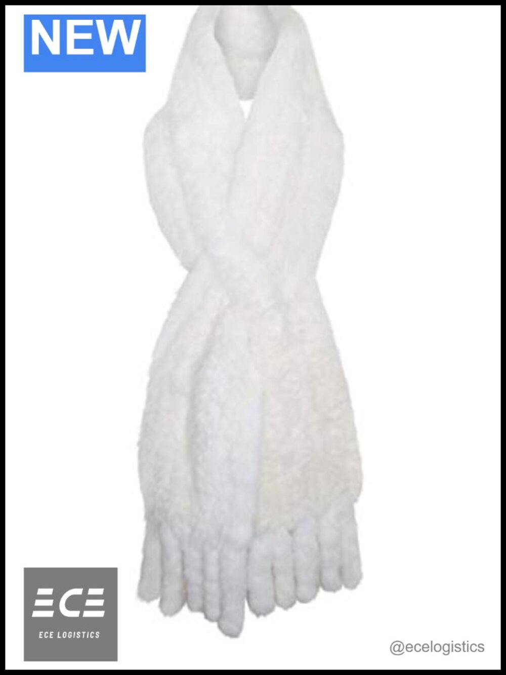 Long Knitted Mink Fur Scarf Cold Weather Wrap with Fringes
